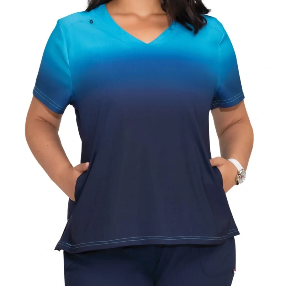Koi Lite Reform Ombre‎ V-Neck Top, S, Electric Blue and Navy, Scrubs - Picture 6 of 14